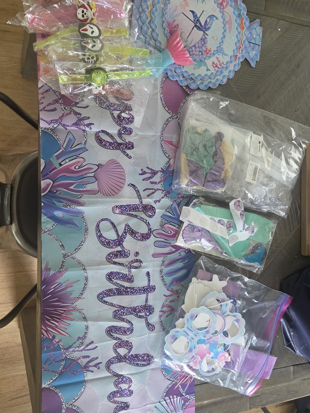 Mermaid Birthday Party Banner and Table Decorations - Purple Teal